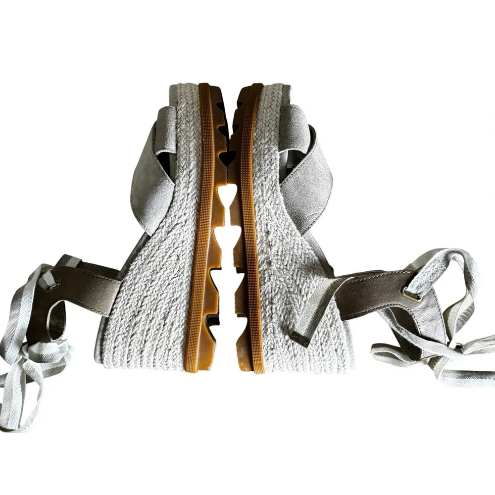 Sorel Size 8.5 Wedge Espadrille Sandals‎ Tan Suede Lace Up Platform Boho Sole